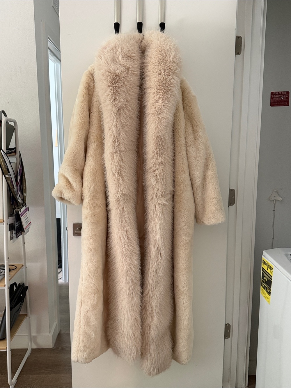 Cream Faux Fur Long Trench Coat - Elegant Women’s Outerwear